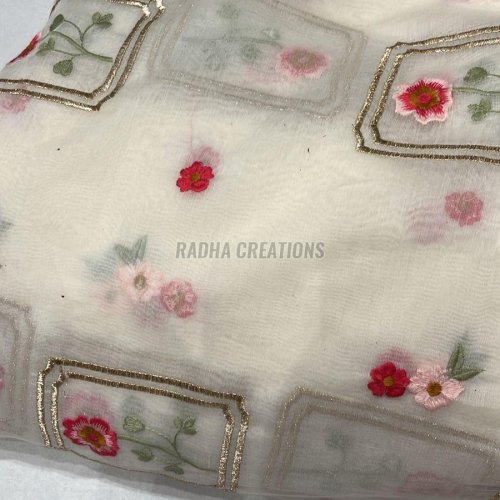 Ivory Floral Patch Embroidery Fabric