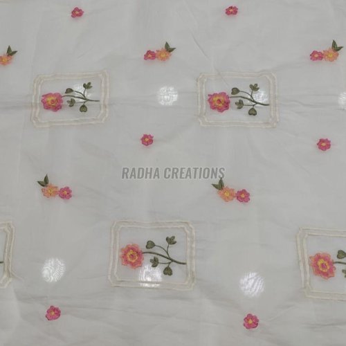 Ivory Floral Patch Embroidery Organza Fabric
