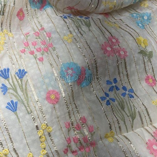 Ivory Floral Stripe Embroidery Fabric