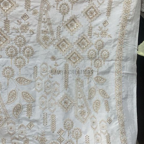 Ivory Gleam Kundan Embroidered Fabric