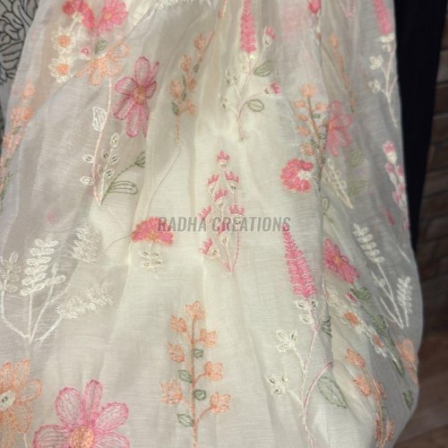 Ivory Pastel Floral Vine Embroidery Fabric