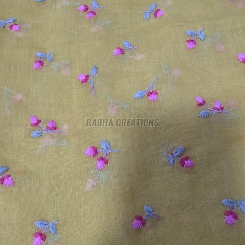 Mustard Floral Buti Embroidery Fabric