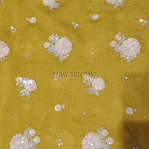 Mustard Sequin Floral Embroidery Fabric