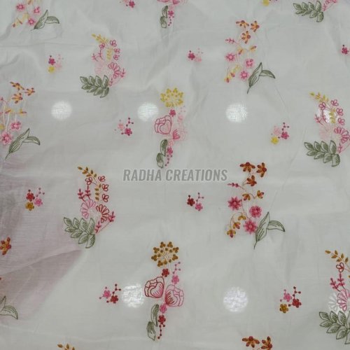 Off White Floral Bunch Embroidery Fabric