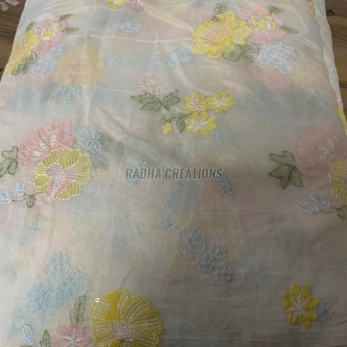 Pastel Bloom Multicolor Embroidered Sheer Designer Fabric