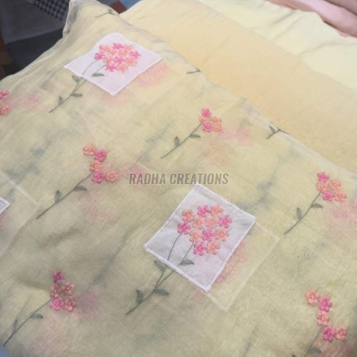Pastel Floral Patch Work Embroidered Fabric