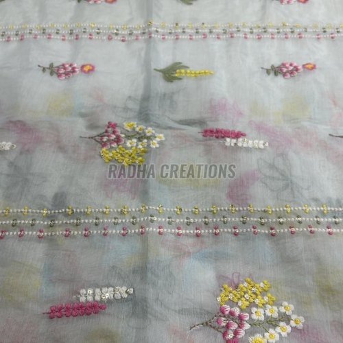 Pastel Floral Stripe Embroidery Fabric