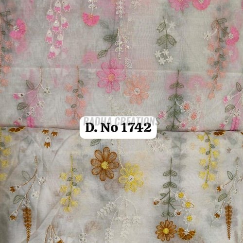 Pastel Floral Vine Embroidery Fabric