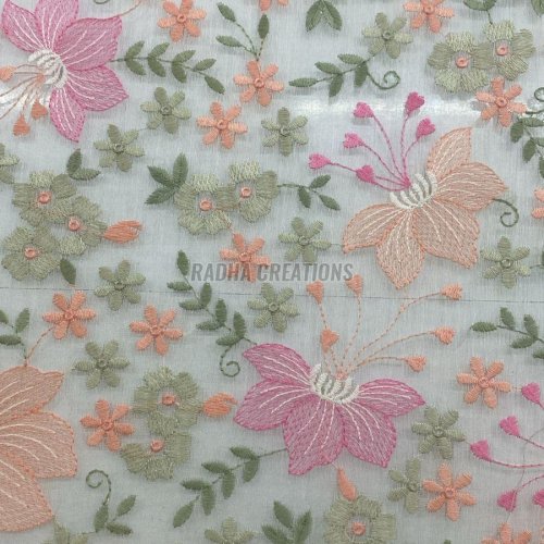 Pastel Garden Multicolor Floral Embroidered Designer Fabric