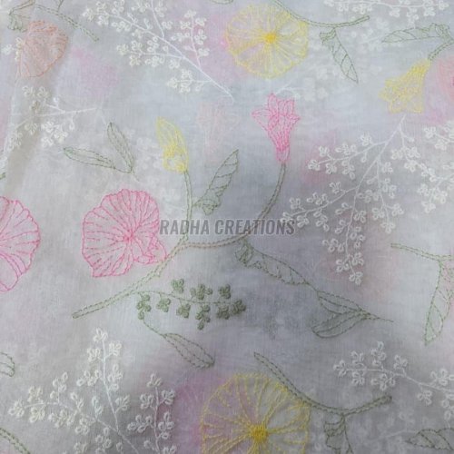 Pastel Multicolor Floral Embroidery Fabric