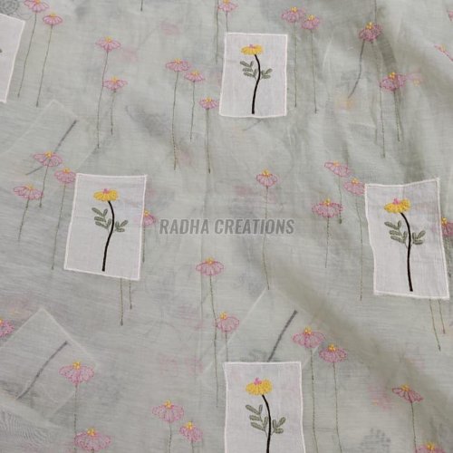 Pastel Patch Floral Embroidery Organza Fabric