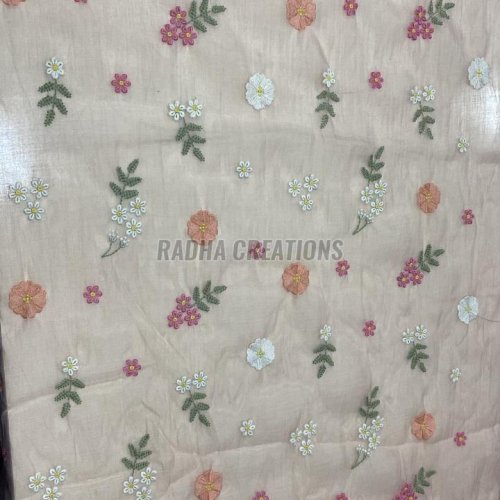 Peach Blossom Floral Butti Embroidered Designer Fabric