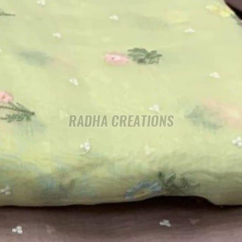 Pista Green Floral Butti Embroidery Fabric