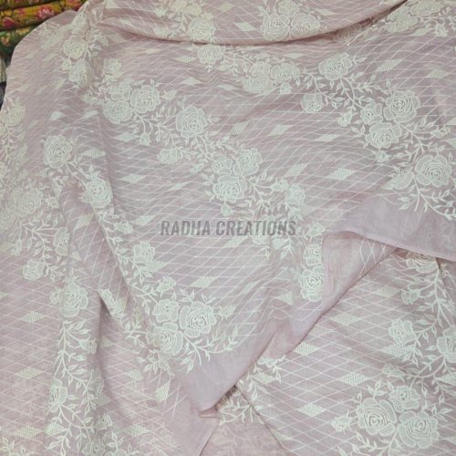 Antique Rose Mist Chikankari Embroidered Fabric