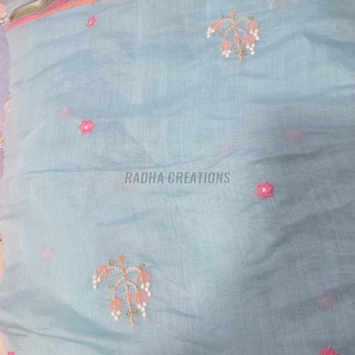 Sky Blue Border Buti Embroidery Fabric