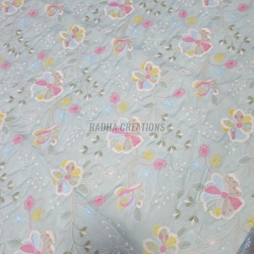 Sky Blue Floral Embroidery Fabric