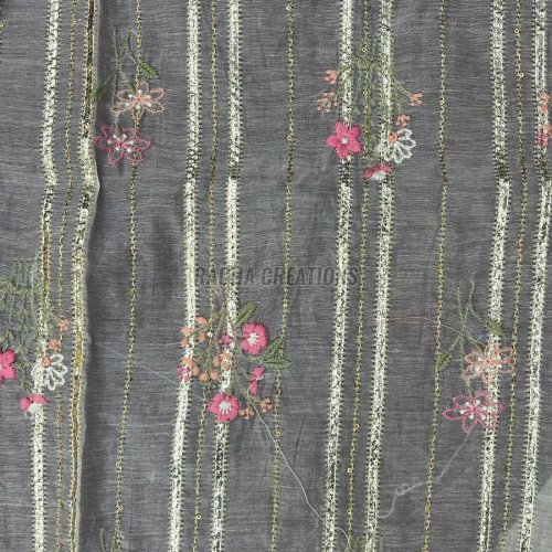 Sparkling Floral Stripe Embroidered Fabric