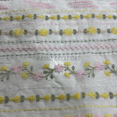 Vintage Floral Stripe Embroidered Fabric