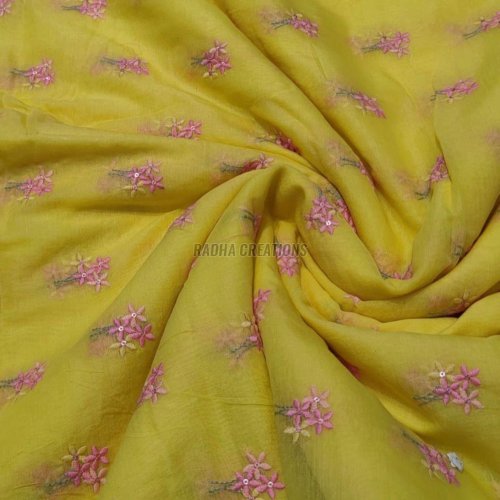 Yellow & Pink Floral Buti Fabric