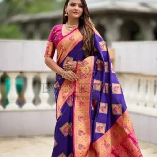 Blue Meenarai Royale Banarasi Silk Saree