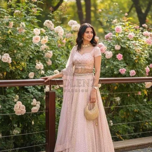 Blush Pink Georgette Embroidered Lehenga Choli