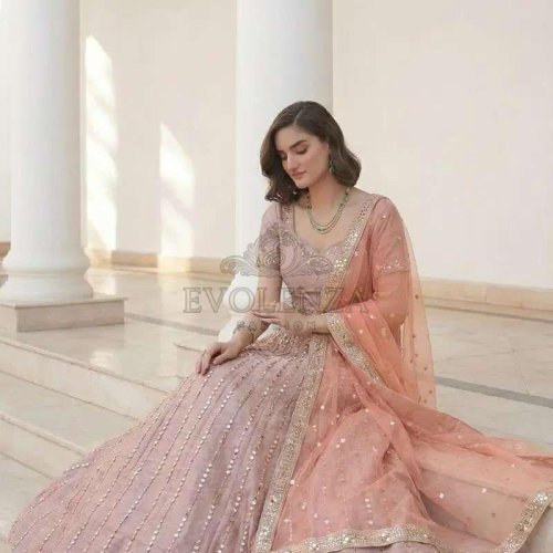 Dusty Pink Embroidered Bridal Lehenga Choli