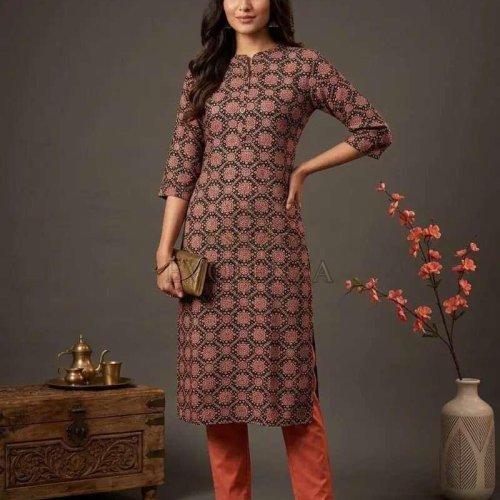Floral Printed Rayon Straight Kurti