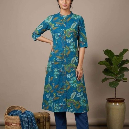 Flower Printed Rayon Straight Kurti