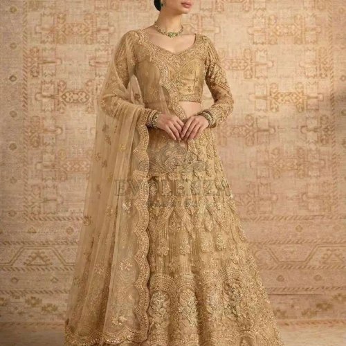 Golden Butterfly Net Bridal Lehenga Choli