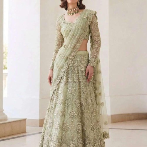 Green Embroidered Bridal Lehenga Choli