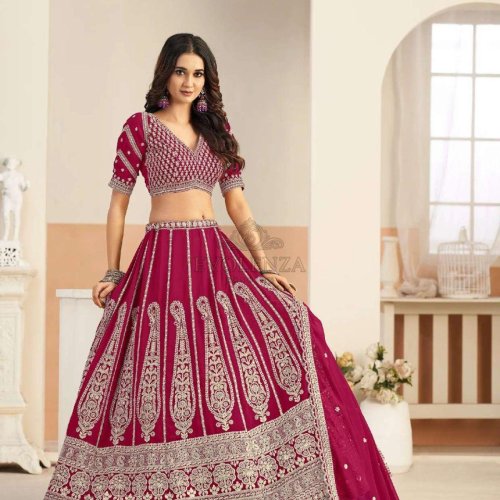 Magenta Butterfly Net Bridal Lehenga Choli