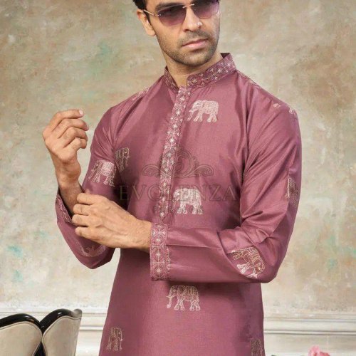 Maroon Ethnic Motif Embroidered Kurta Set for Men
