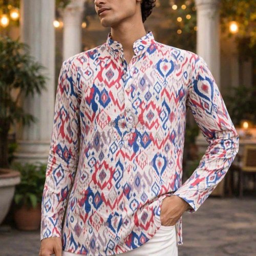 Men Multicolor Casual Short Kurta