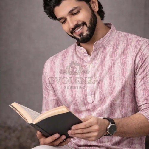 Men Pink Printed Short Kurta