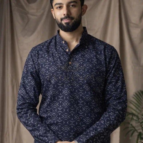 Navy Blue Printed Short Kurta