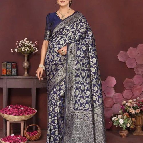 Navy Blue Veda Zari Legacy Banarsi Saree