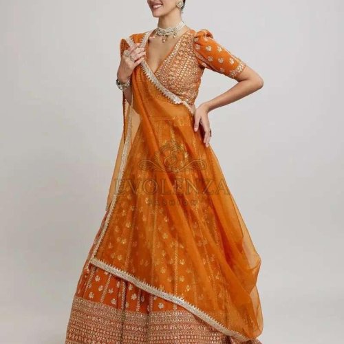 Orange Georgette Embroidered Lehenga Choli