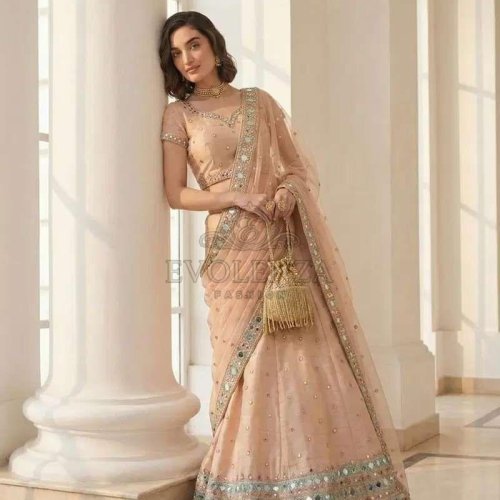 Peach Embroidered Silk Bridal Lehenga Choli
