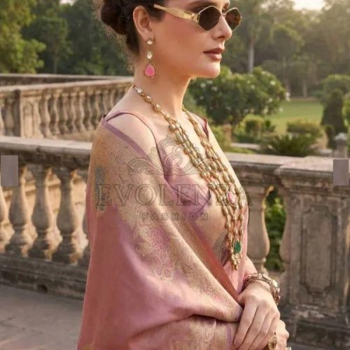 Peach Sunehri Veda Kora Silk Saree