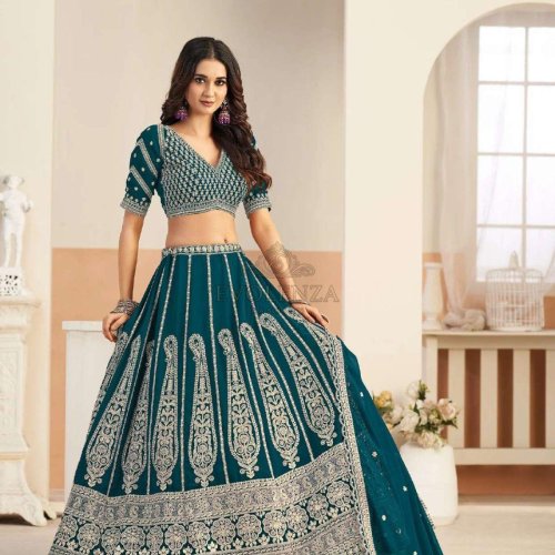 Peacock Green  Butterfly Net Bridal Lehenga Choli