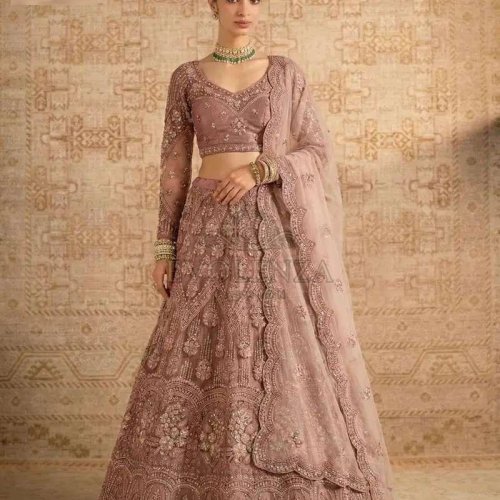 Pink Butterfly Net Bridal Lehenga Choli