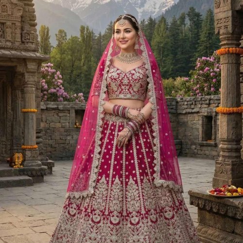 Pink Butterfly Net Wedding Lehenga Choli