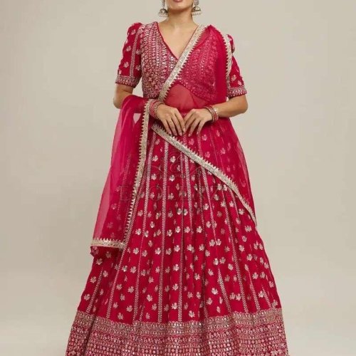 Pink Georgette Embroidered Lehenga Choli