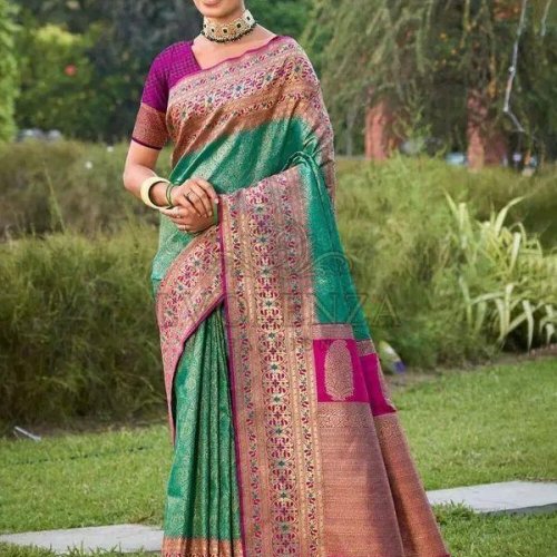 Pink Green Zarika Art Elegance Banarasi Saree
