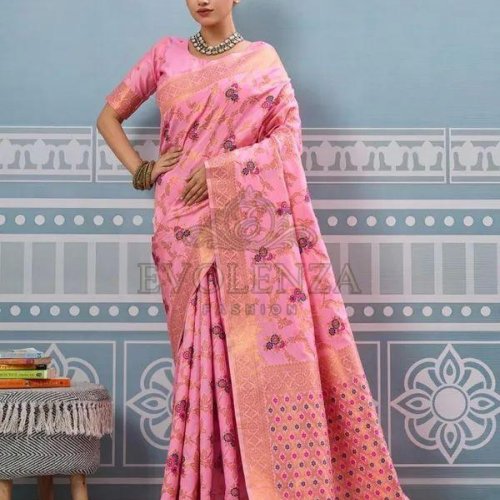 Pink Latkan Leher Banarasi Silk Saree
