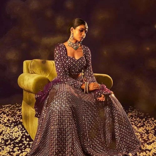 Purple Georgette Embroidered Lehenga Choli