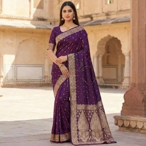 Violet Rajvaibhav Pure Banarasi Silk Saree Violet Rajvaibhav Pure Banarasi Silk Saree