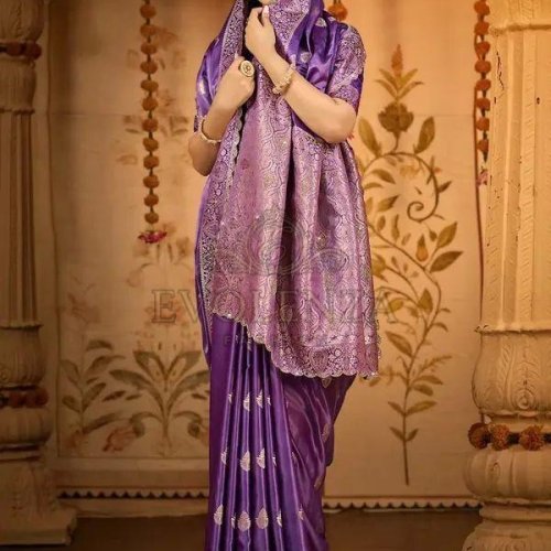 Violet Crystal Noir Satin Silk Saree