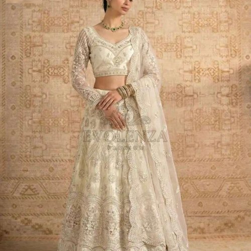 White Butterfly Net Bridal Lehenga Choli