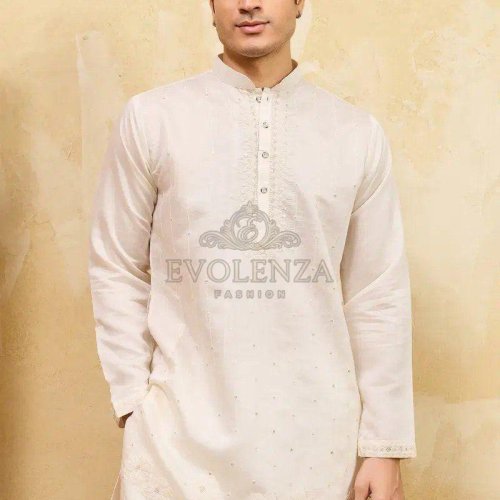 White Embroidered Kurta Set for Men